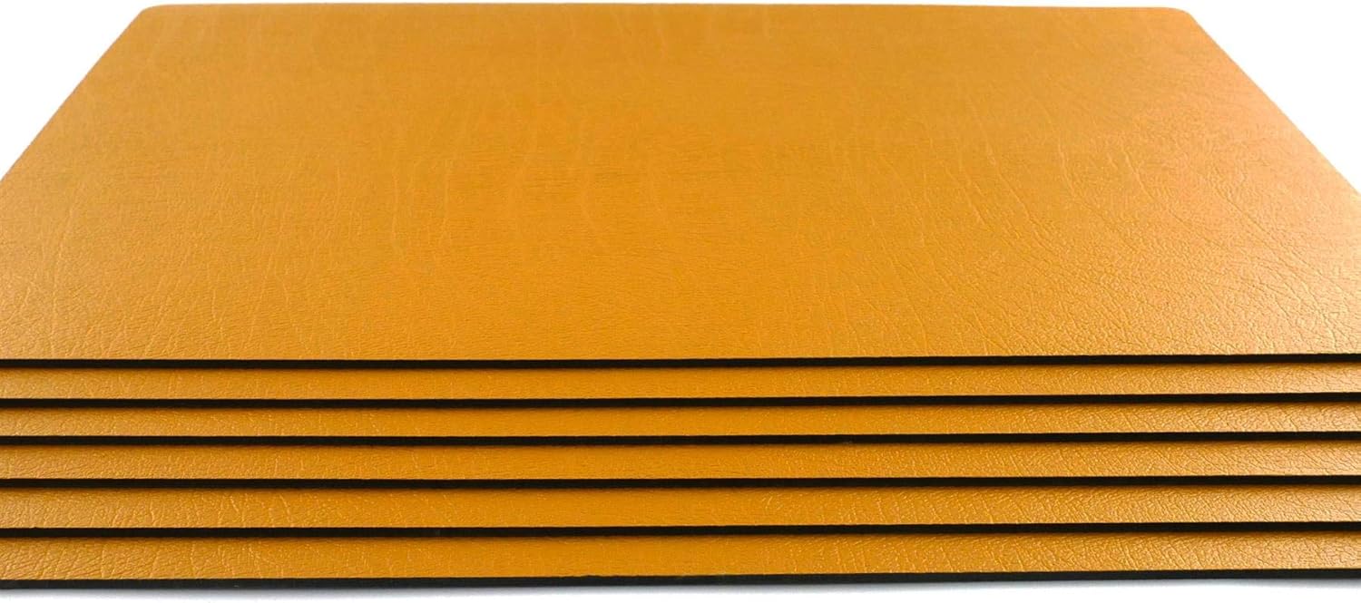 Set of 6 Large Mustard Yellow Recycled Leather Placemats (42cm x 26.5cm). Made in The UK by Lara-May