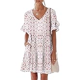 nclook Womens Summer Casual Dresses Sweet Cute V Neck Mini Dress with Pockets Ruffle Short Sleeve