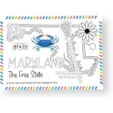 A Brighter Year Color Your Own Postcard - Maryland State - 5"x 7", Premium Quality, Sturdy Cardstock, Sized for Mailing, Illustrations - For Travel &amp; Events - Stress &amp; Anxiety Relief - 3 Pack