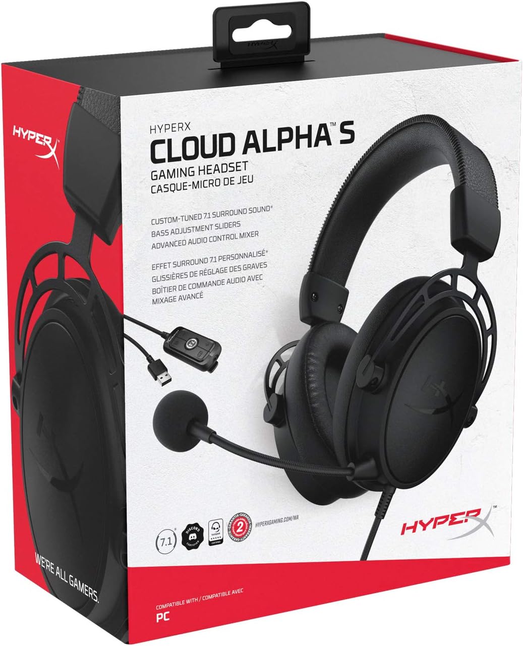 HyperX Cloud Alpha S - PC Gaming Headset, 7.1 Surround Sound, Adjustable Bass, Dual Chamber Drivers, Breathable Leatherette, Memory Foam, and Noise Cancelling Microphone - Blackout (HX-HSCAS-BK/WW): Computers & Accessories