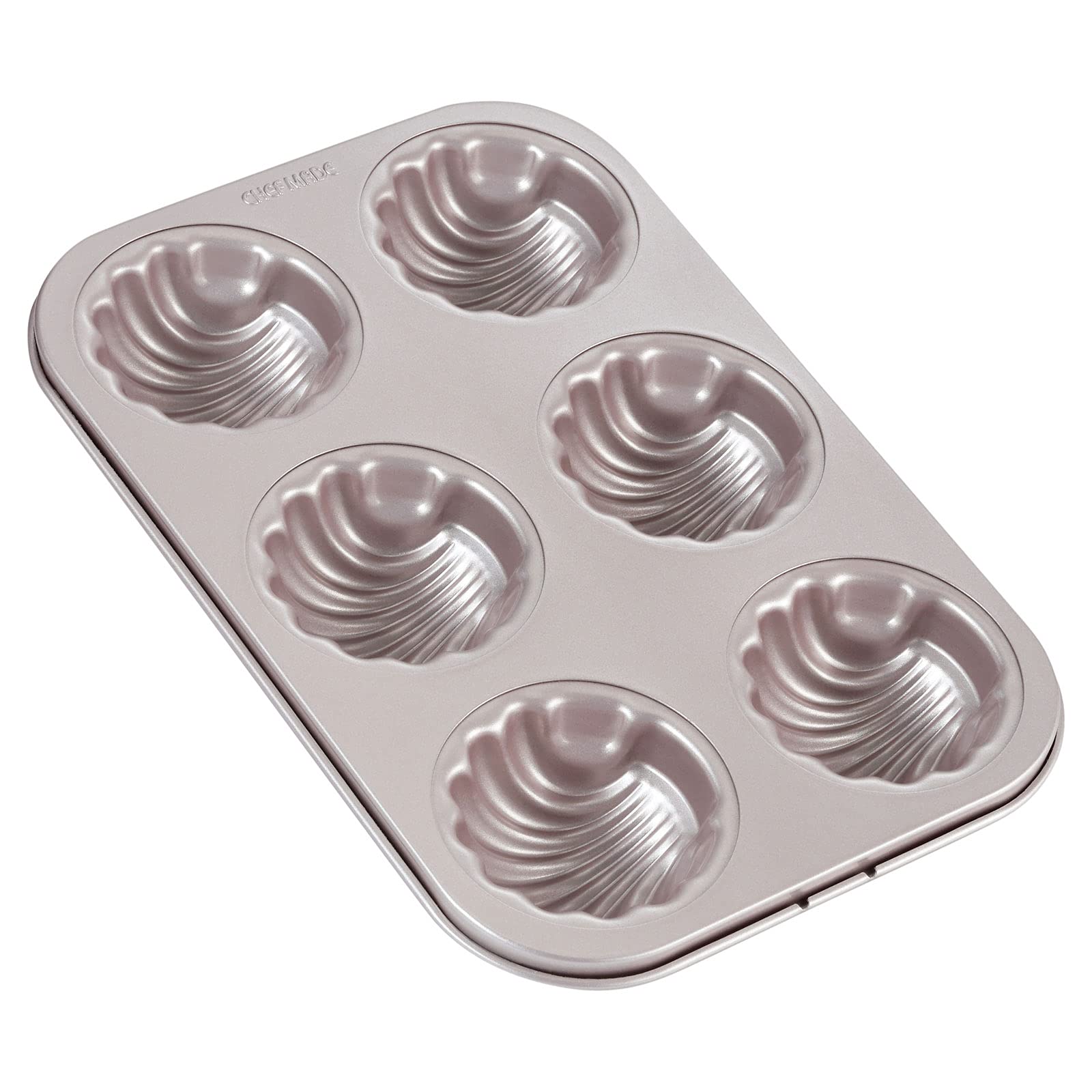 CHEFMADE Madeleine Mold Cake Pan, 6-Cavity Non-Stick Spherical Shell Madeline Bakeware for Oven Baking (Champagne Gold)