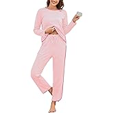 Fysumeoa Womens Cotton Pajama Sets Stripe 2 Piece Lounge Set Long Sleeve Pj Set Comfy Loungewear Sleepwear with Pockets