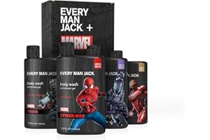 Every Man Jack Marvel Collectors Box Body Wash Gift Set - Includes Four Body Washes with Clean Ingredients - Marvel-Inspired Fresh Air, Coastal Thunder, Crimson Oak, and Wakanda Herbs Fragrances