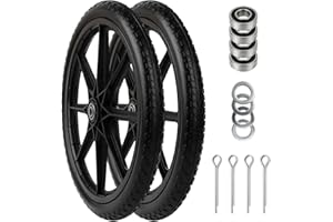 Noliven 2 Pcs Flat Free Cart Tires, 20" Replacement Assembly Tire with 4 Spare Bearings, Non-inflated Tires with 3/4" Bearing