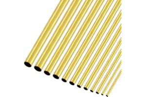 Mardatt 12 Pcs 6 Sizes Round Brass Tube Set 1mm 1.5mm 2mm 2.5mm 3mm 3.5mm OD x 0.2mm Wall Thickness 300mm Length Seamless High Strength Precision Straight Pipe Tubing for Hobby Model