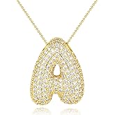 ANGELLIS Large Gold Bubble Letter Necklace for Women - AAAAA Cubic Zirconia Chunky Initial Pendant, 14K Gold Plated Balloon Letter Pave Necklace for Valentine Jewelry Gifts ﻿