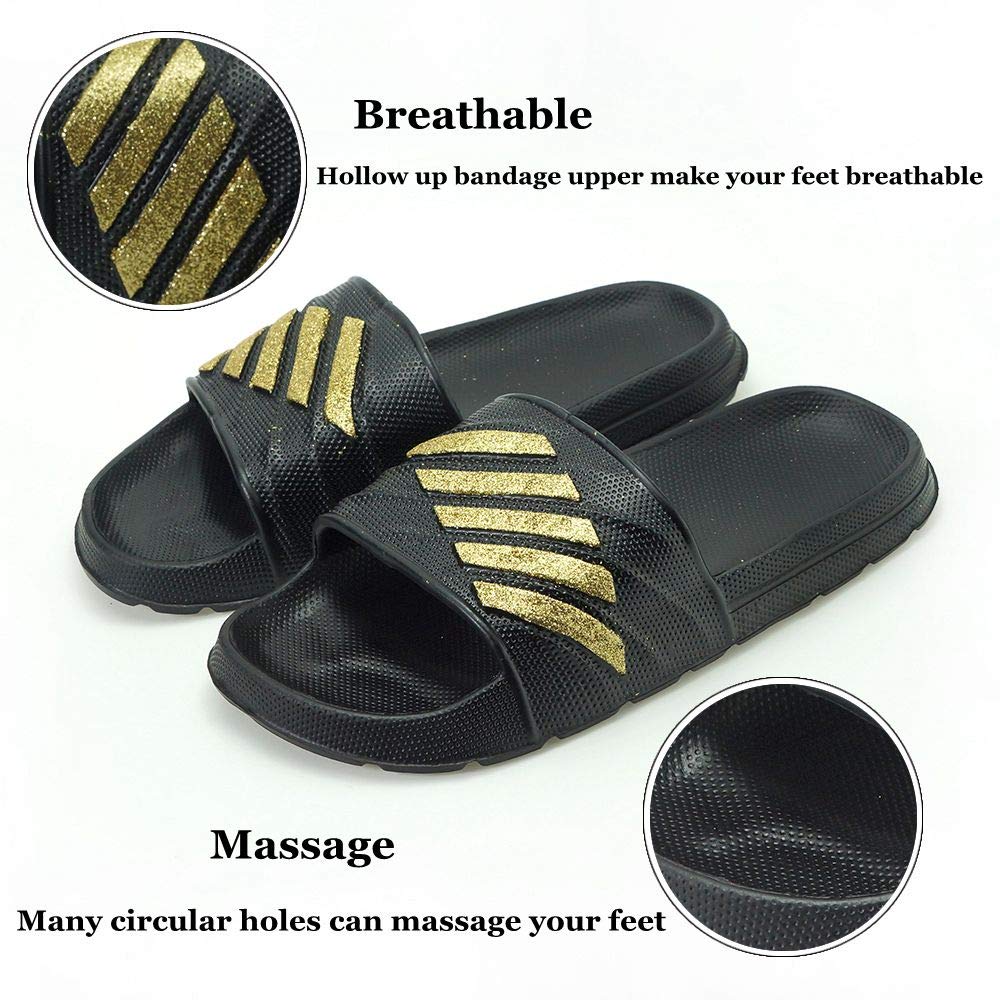 ZooYi Bathroom Shower Sandals Pool Slides Open Toe House Slippers Casual Lightweight Non-Slip Bath Shoes for Mens Womens Gold