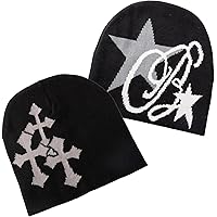 Y2K Knitted Beanies Hat Cross Graphics Men Women Jacquard Hat Punk