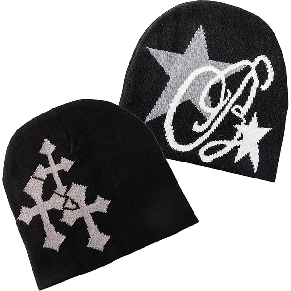 Fashion Knit Beanie with Cross Pattern Y2K Unisex Soft Jacquard