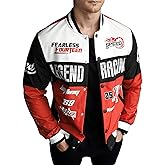 SOLY HUX Mens Racing Jacket Button Down Graphic Varsity Jackets Car Racing Jacket Men Motorcycle Outerwear Streetwear