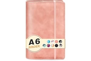 CONVEND A6 Refillable 6 Ring Faux Leather Budget Binder,Mini Notebook Binder Cover for A6 Filler Paper,Loose Leaf Personal Planner Binder Cover with Magnetic Buckle Closure (Pink)