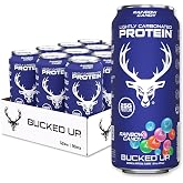Bucked Up Lightly Carbonated Protein Soda | 25g Whey Isolate - Zero Sugar, Low Calorie, Caffeine Free, Clean Drink | Sparkling Protein Soda - 12 Pack, 16 oz Cans (Rainbow Candy)