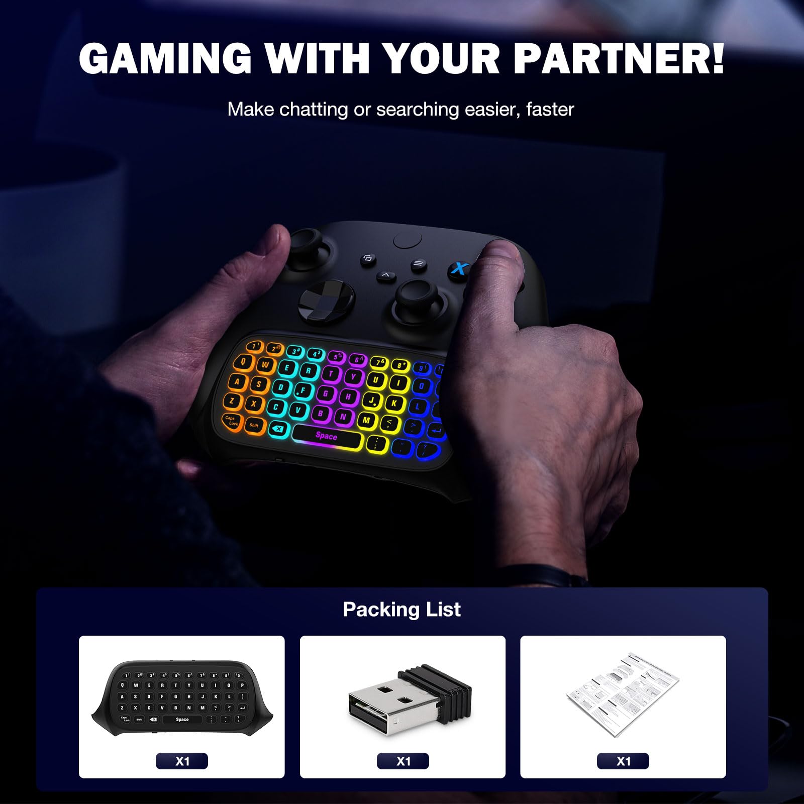 MoKo RGB Backlight Keyboard for Xbox One Controller, Xbox Series X/S, Wireless Chatpad Keypad w/ 2.4G Receiver, Xbox Accessories for Xbox One S/Elite