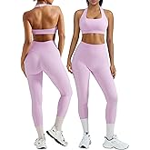 OMKAGI 2 Piece Workout Sets for Women Halter Sports Bras Gym Sets Booty Leggings Outfits