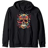 Cinco De Mayo Day Of Dead Sugar Skull Skeleton Floral Skull Zip Hoodie