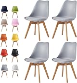 mcc direct Set of 4 Dining Chairs Grey Wood Legs Soft Cushion Pad DELUXE view 1