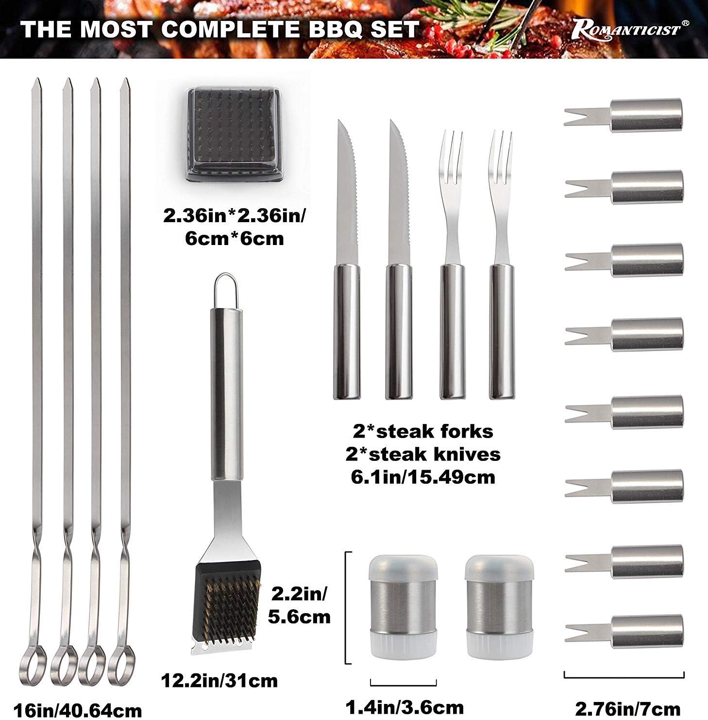 ROMANTICIST 28pc BBQ Accessories Set with Thermometer - The Very Best Grill Gift on Birthday Wedding - Heavy Duty Stainless Steel Grill Set in Case for Outdoor Cooking Camping Grilling Smoking : Sports & Outdoors