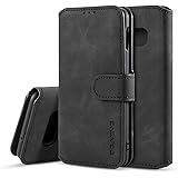 PU Leather Case for Samsung Galaxy S7 Edge, Vintage Retro Premium Wallet Flip Cover TPU Inner Shell [Card Slots] [Magnetic Closure] Stand Function Folio Shockproof Full Protection - Black