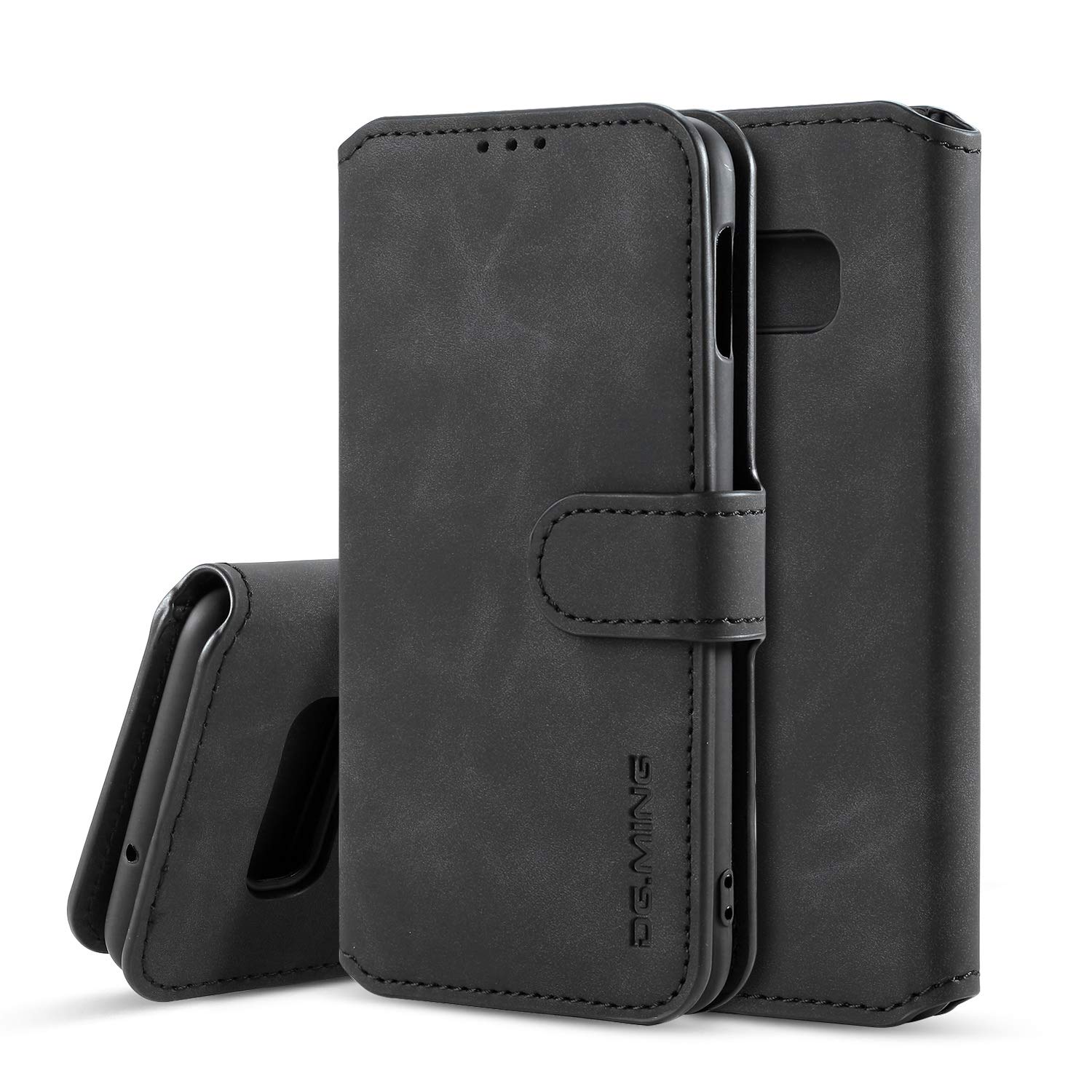 UEEBAI PU Leather Case for Samsung Galaxy S10, Vintage Retro Premium Wallet Flip Cover TPU Inner Shell [Card Slots] [Magnetic Closure] Stand Function Folio Shockproof Full Protection - Black