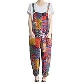 KMAZN Women's Casual Loose Long Cotton Bib Overalls Baggy Plus Size Jumpsuits Rompers BDK 027 2XL