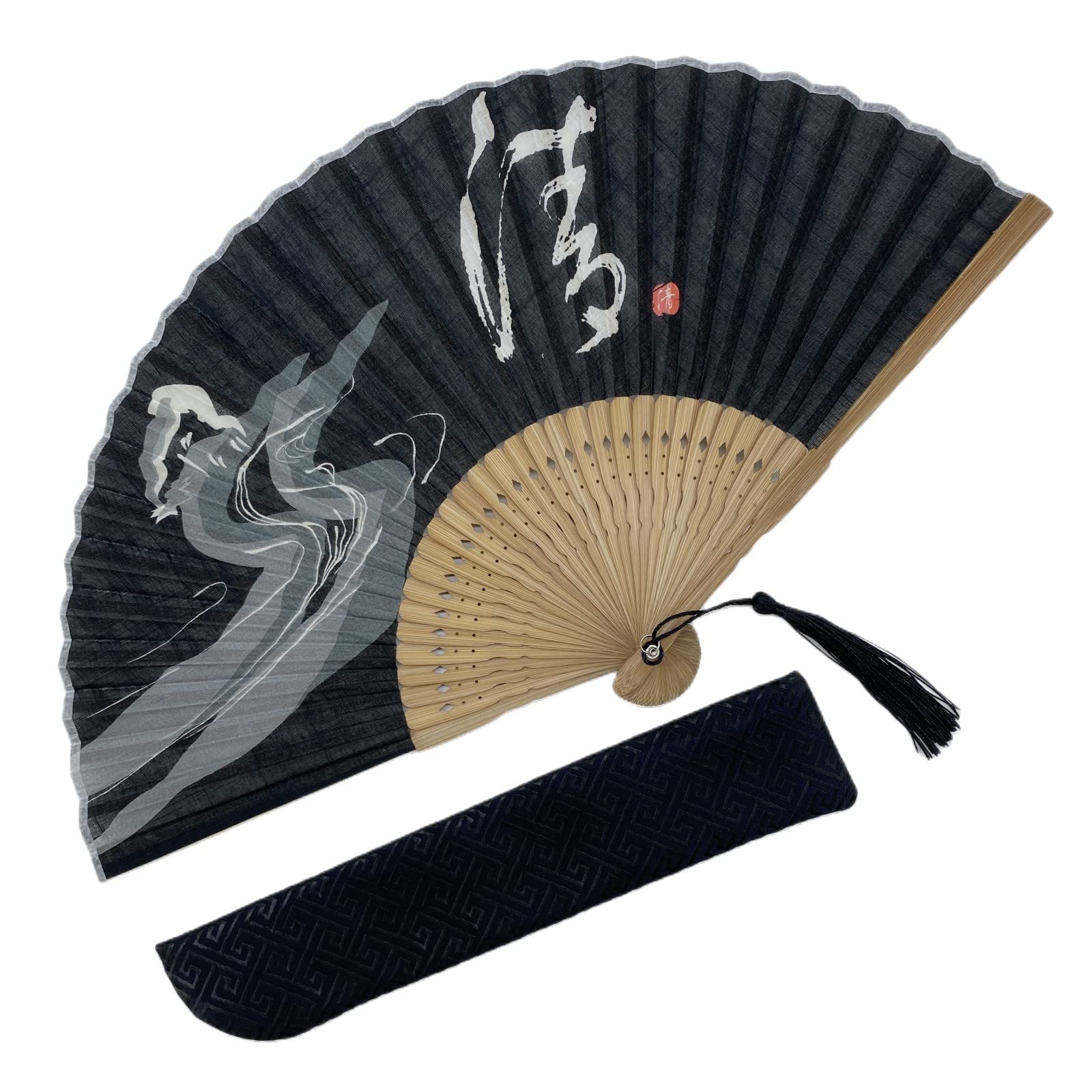 Eastern Wind balck Japanese silk hand folding fan.handheld foldable rave fan 8.3in
