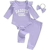 Tsnbre Newborn Baby Girl Outfits Daddys Girls Ruffle Long Sleeve Romper Top Pants Headband Infant Fall Winter Clothes