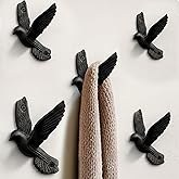 Ambipolar Flying Style Iron Cast Decorative Pigeon Bird Wall Mounted Coat Hooks, 5 Pieces, Black