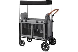 LEADZM Stroller Wagon for 2 Kids, Face to Face Toddler Wagons with All Terrain Wheels, Adjustable Canopy, Raised Seat, Storage
