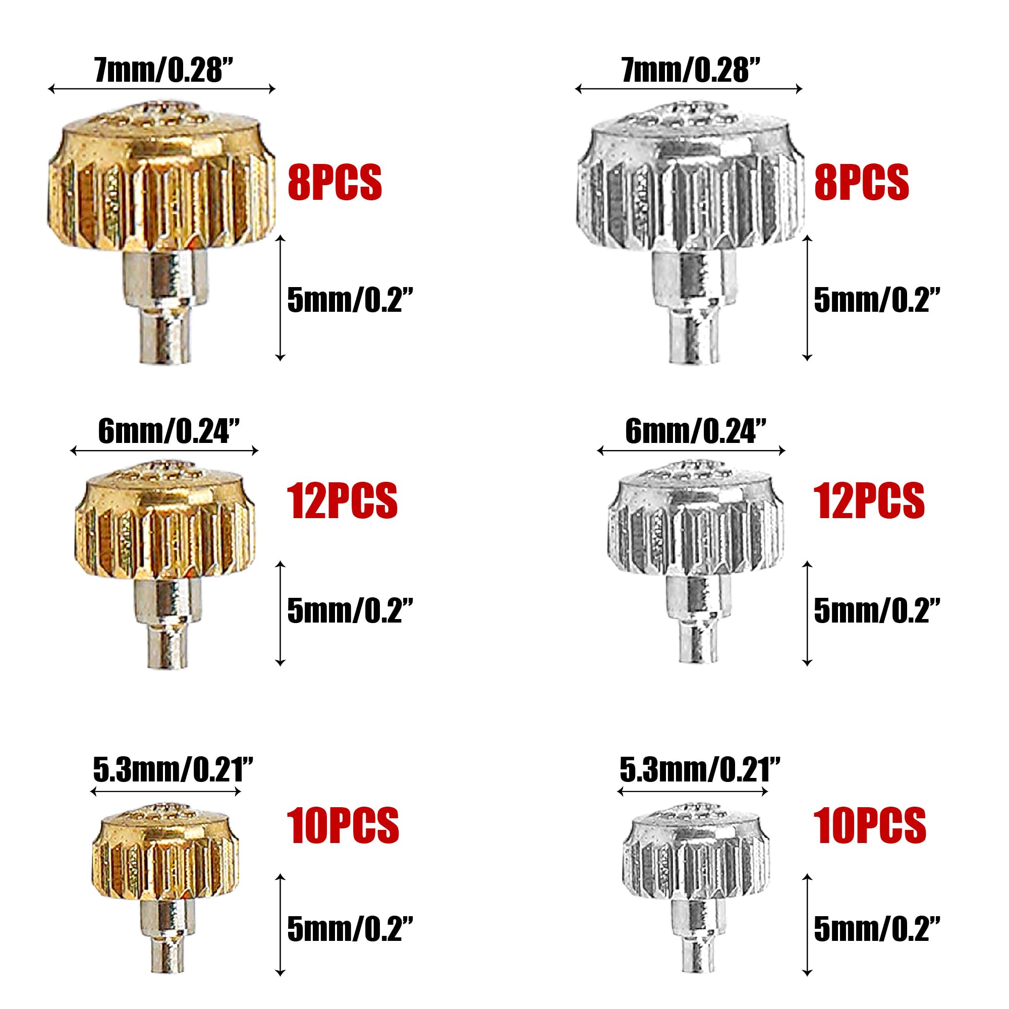 120PCS Watch Crown Replacement Fit for Rolex Calibre 3135 3235 3335, Waterproof Down Screw Copper Bronze Link Accessories Assortment Part Kit, Spare Repairing Removal Tool(Assorted Silver Gold)