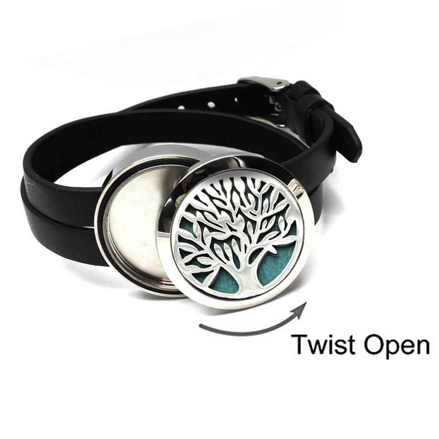 Aromatherapy/Essential Oil Diffuser Locket Bracelet Leather Band With 12 Color Pads Perfect Gifts for Kids Girls Women, Strap length 15.96\