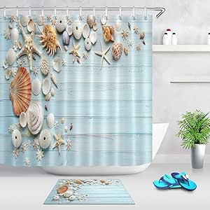 taquxinlaowan Cortina de Ducha rústica de mar de Estrellas de mar Hotel