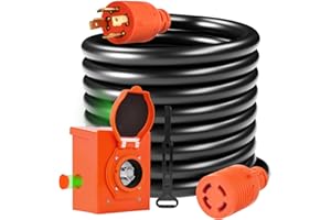 H HZXVOGEN HZXVOGEN 30A 15FT Generators Cord and Pre-Drilled Power Inlet Box, NEMA L14-30P/L14-30R Generator Extension Cord 125V/250V Heavy Duty RV Generator Power Cord Twist Lock Connector, ETL Listed
