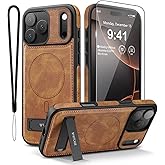 WTCASE Magnetic for iPhone 17 Pro Max Leather Case,Built-in Invisible Stand [Compatible with Magsafe] Protective Slim Kickstand Phone Cover for iPhone 17 Pro Max,Brown