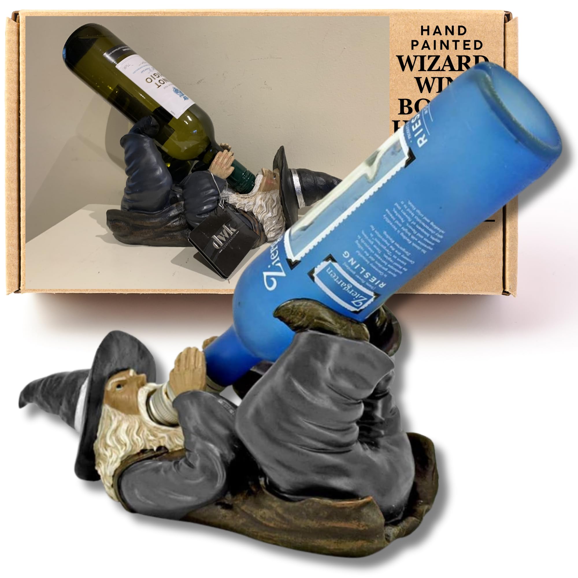 30cm Fantasy Wine Bottle Holder Figure - Tabletop Wizard Bottle Holder - Gothic Kitchen Wizard Ornament Figurine - Kitchen Accessory Bar Drink – Wine Accessories Gifts - DnD Gifts Gothic Decorations