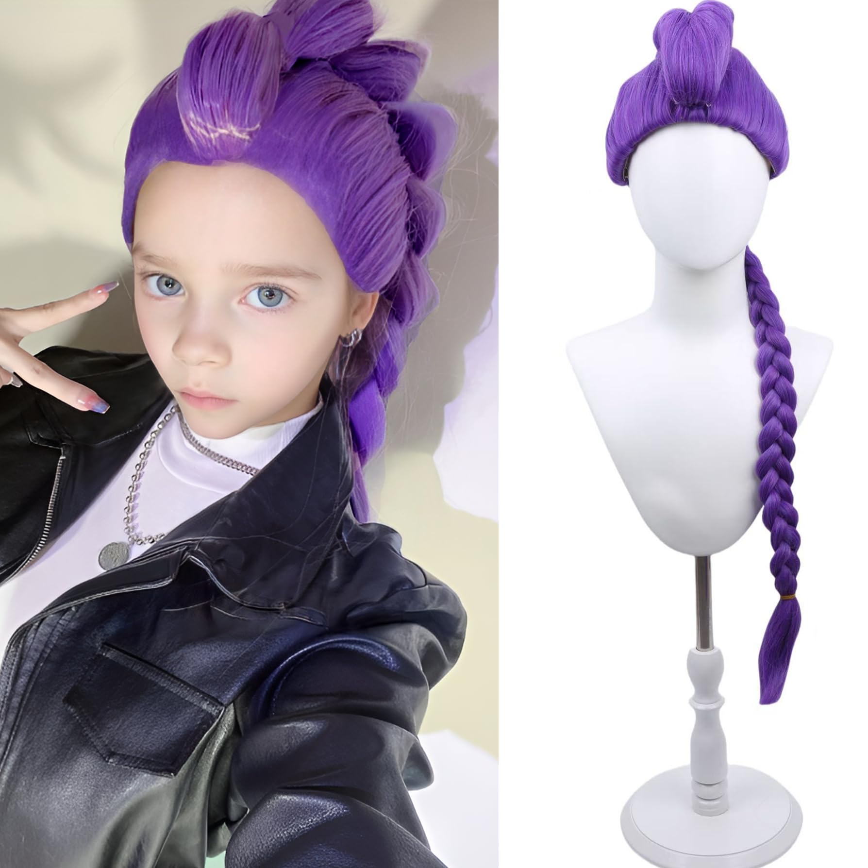 Photo 1 of WTHCOS Long Purple Braid Wig Kids Purple Braid Wigs for Girls Cartoon Movie Halloween Cosplay Costume Animie Wigs