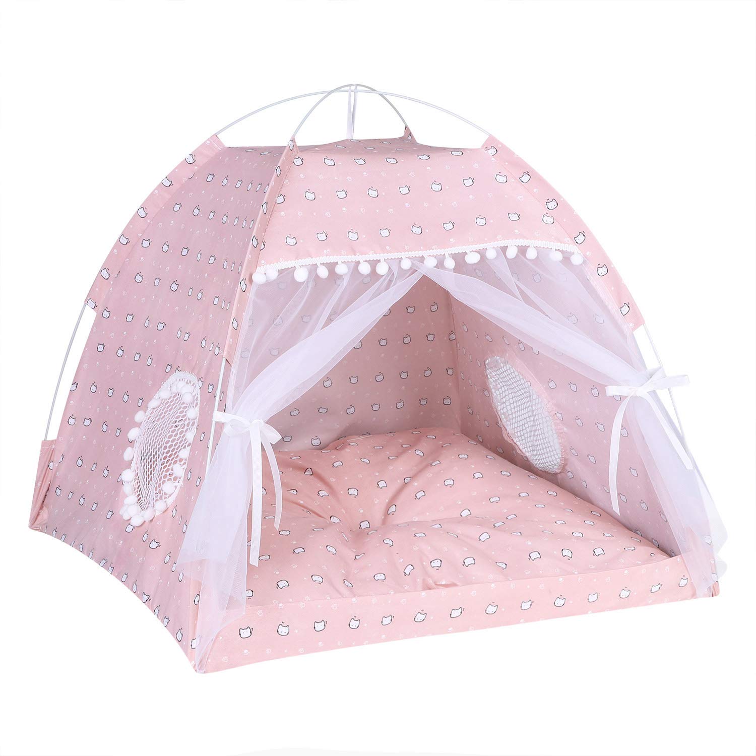 Cat Tent Cave Bed with Removable Cushion, 2-In-1 Cat Dog Teepee Bed House, Pet Indoor Outdoor House, Detachable Breathable Mesh, Four Seasons Universal, 58x58x56CM — image 1