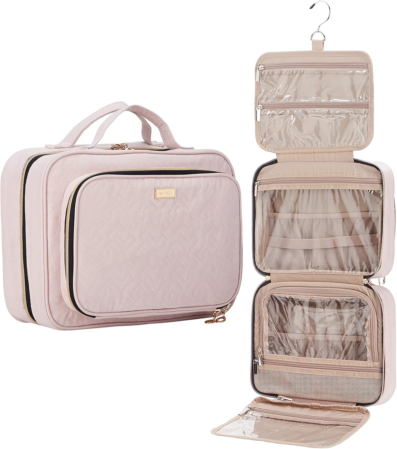 NISHEL Hanging Travel Toiletry Bag, Visible Makeup Organizer, Makeup Case for Travel Accessories, Bathroom Shower, Pink: Clothing