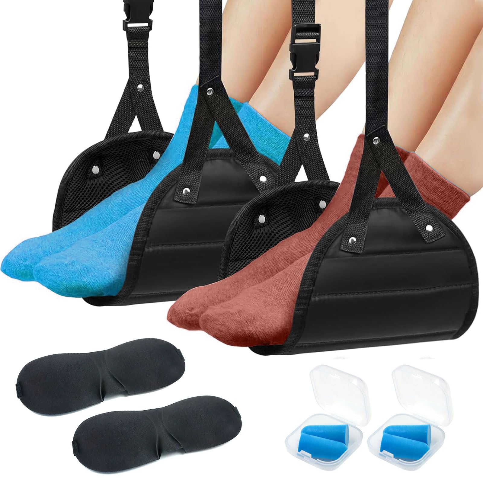 Photo 1 of 2 Pack Foot Hammock for Plane Travel, Portable Airplane Foot Rest Leg Hammock for Airplane Travel, Adjustable Plane Footrest Foot Sling for Long Flight