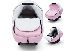 THE KENKYO Winter Baby Car Seat Cover, Infant Car Seat Cover with Huge Space Inside, Sherpa Lined Carseat Cover Protect Cold Wind, Snow Weather, Warm and Snug Baby Carrier Canopy Cover for Boys Girls (Pink)
