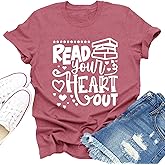 Dabon Read Shirts for Women Book Lover T-Shirt Read Your Heart Out Tees Reading Tops