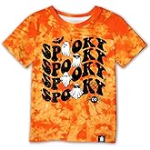Big Girls & Boys Trendy Ghost Graphic Halloween Tee Shirt Cute Tie Dye Movie Night Top Orange 9-10 Years