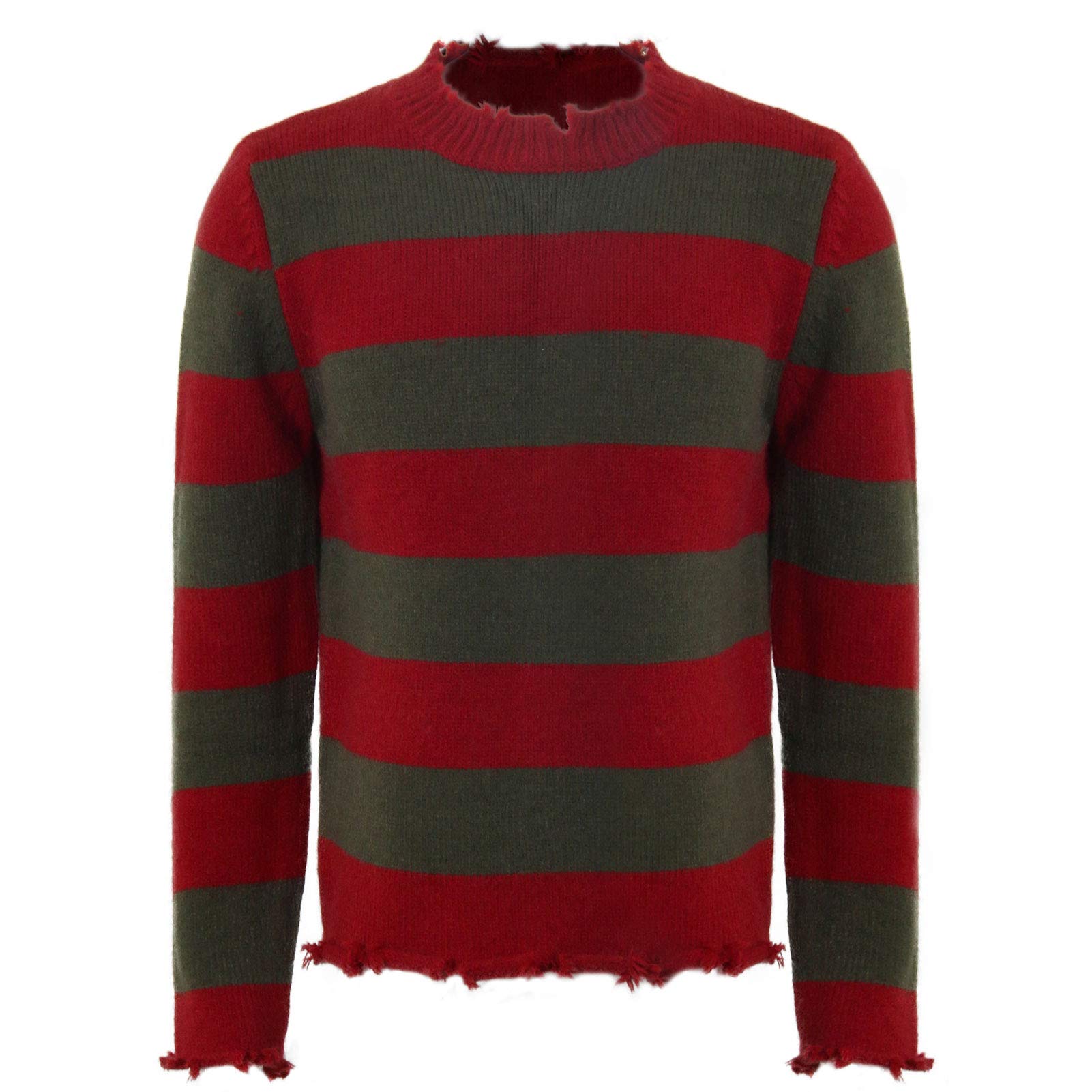 Photo 1 of Adult Mens Striped Deluxe Jumper Sweater Knitted Nightmare On Elm St Halloween Fancy Costume (Small-Medium) Red