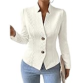 Mina Self 2026 Spring Women's Jacquard Sweater Blazer Jacket - Knit Slim Stand Collar V-Neck Full-Lined Petite Work Coat