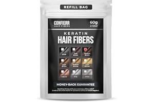 CONFIERR Keratin Hair Fibers Refill Bag for Men & Women - Fill In Fine or Thinning Hair, Bald Spots, Instantly Thicker & Fuller Hair (Medium Brown 60g)