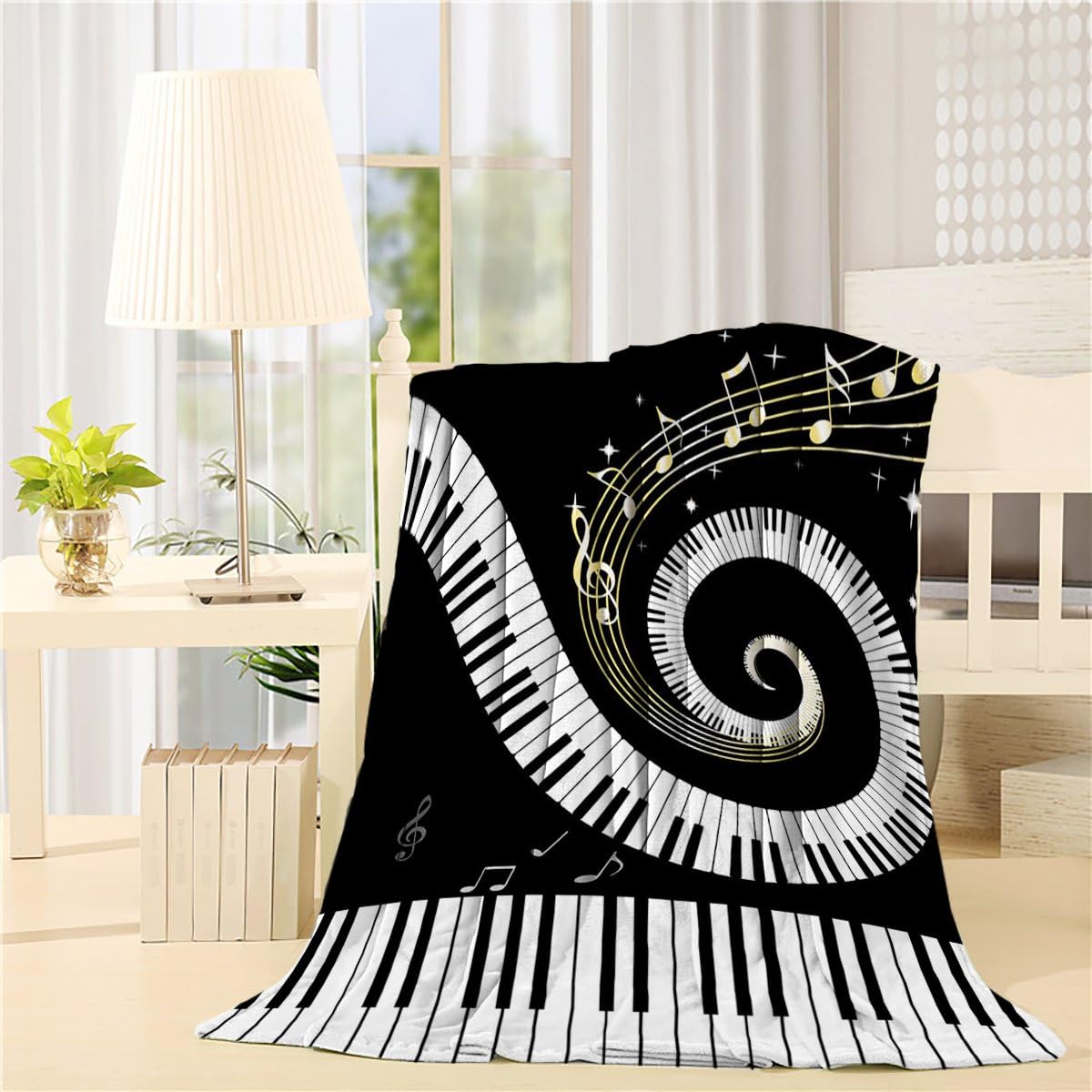 Flannel Fleece Bed Blanket 40 x 50 inch Music Decor Throw Blanket Lightweight Cozy Plush Blanket for Bedroom Living Rooms Sofa Couch - Abstract Musical Notes With Piano