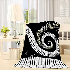 Flannel Fleece Bed Blanket 40 x 50 inch Music Decor Throw Blanket Lightweight Cozy Plush Blanket for Bedroom Living Rooms Sofa Couch - Abstract Musical Notes With Piano
