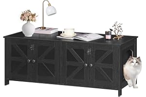 HOOBRO Cat Litter Box Enclosure for 2 Cats, Hidden Litter Box Furniture, 47.2 x 17.7 x 19.7 Inches, Wooden TV Stand with Dual Room, Large Cat House for 2 Cats, Black BK32MW01G1