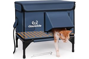 AKENTIO Heated Cat House for Outside with Escape Door, Enhanced Insulation Cat Houses for Outdoor Cats, Weatherproof Heated Outdoor Cat House with Waterproof Awning, Elevated Feral Cat Shelter for Winter