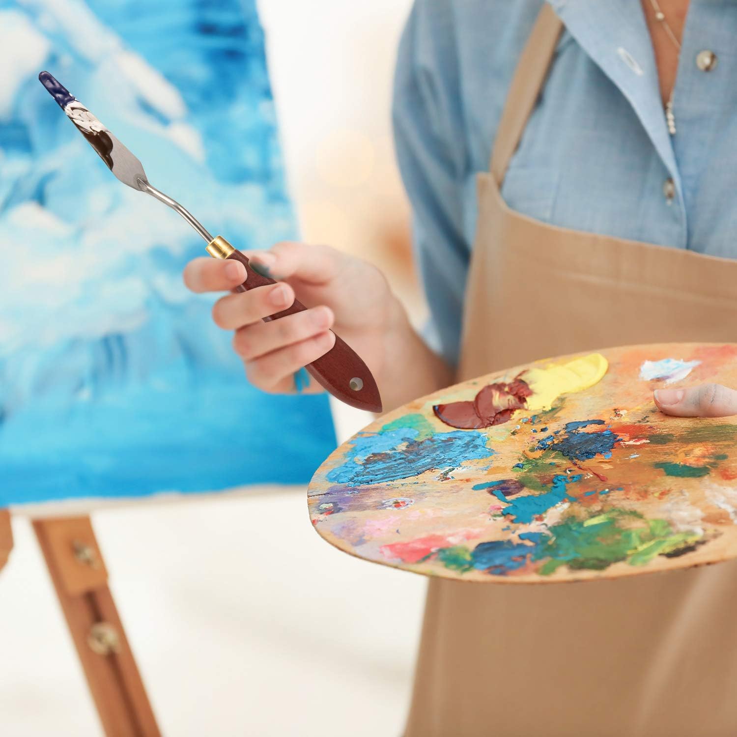 7 Pieces Painting Knife Set Painting Mixing Scraper Stainless Steel Spatula Palette Knife for Oil Painting Supplies