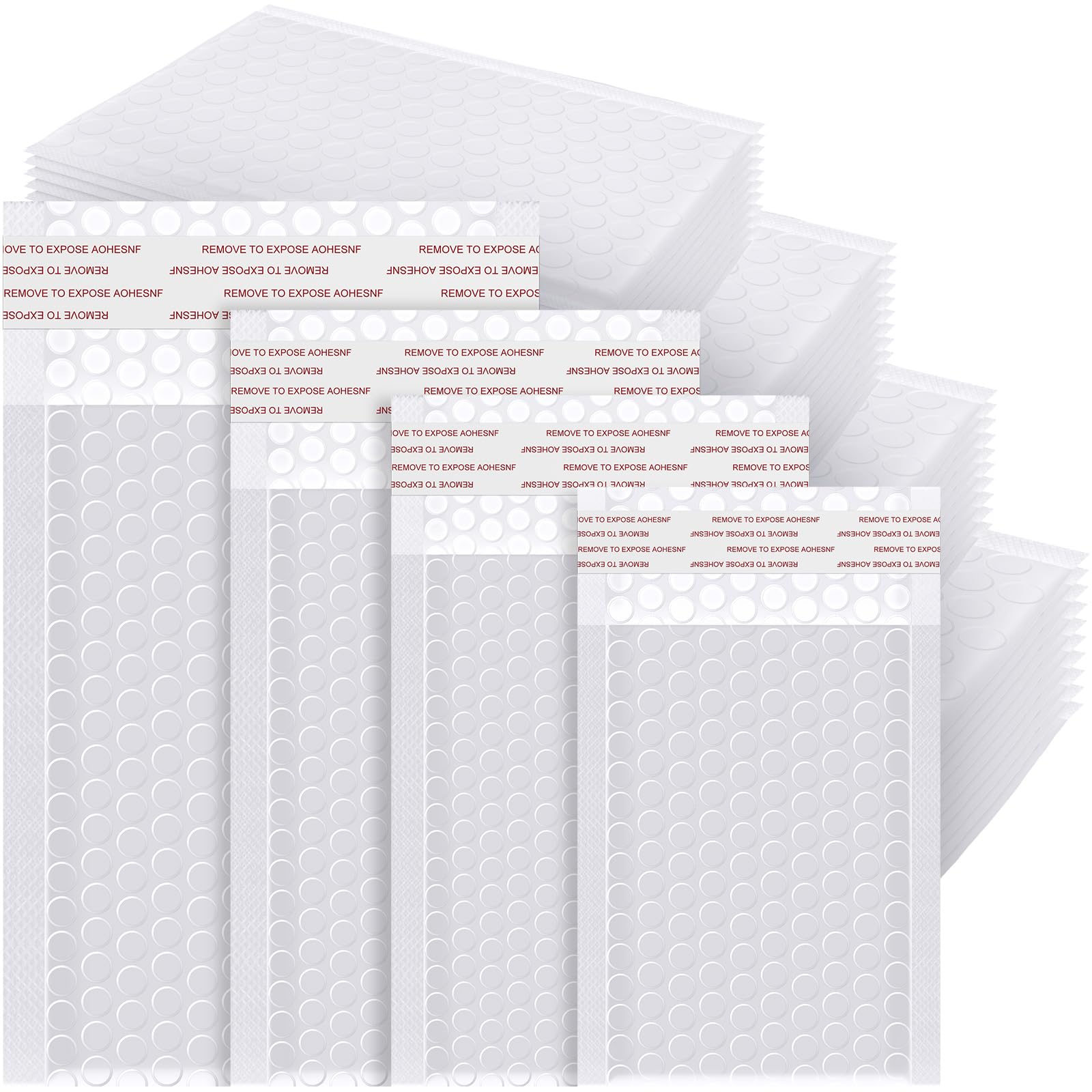 Photo 1 of Henoyso 100 Pcs Bubble Mailer 4 Sizes Self Adhesive Waterproof Padded Envelopes Cushioning Seal Bubble Shipping Envelopes for Mailing Packaging Small Business Packing Supplies (White)